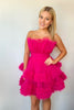 Load image into Gallery viewer, A-Line Fuchsia Strapless Tulle Short Homecoming Dress with Ruffles