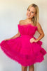 Load image into Gallery viewer, A-Line Fuchsia Strapless Tulle Short Homecoming Dress with Ruffles