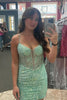 Load image into Gallery viewer, Sparkly Light Green Spaghetti Straps Tight Corset Short Homecoming Dress