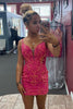 Load image into Gallery viewer, Fuchsia Spaghetti Straps Tight Short Homecoming Dress with Sequins