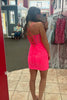 Load image into Gallery viewer, Sparkly Fuchsia Spaghetti Straps Tight Homecoming Dress with Lace Up Back