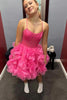 Load image into Gallery viewer, A Line Fuchsia Spaghetti Straps Corset Homecoming Dress with Ruffles