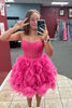 Load image into Gallery viewer, A Line Fuchsia Spaghetti Straps Corset Homecoming Dress with Ruffles