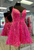 Load image into Gallery viewer, Sparkly Fuchsia A Line Spaghetti Straps Short Homecoming Dress