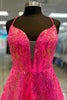 Load image into Gallery viewer, Sparkly Fuchsia A Line Spaghetti Straps Short Homecoming Dress