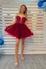 Load image into Gallery viewer, Burgundy A Line Cold Shoulder Corset Tulle Short Homecoming Dress