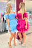 Load image into Gallery viewer, Fuchsia Off The Shoulder Beaded Short Homecoming Dress with Ruffles