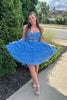 Load image into Gallery viewer, Blue A Line Sweetheart Hollow Out Tulle Homecoming Dress with Ruffles