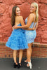 Load image into Gallery viewer, Blue A Line Sweetheart Hollow Out Tulle Homecoming Dress with Ruffles