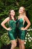 Load image into Gallery viewer, Emerald Green Spaghetti Straps Tight Corset Homecoming Dress