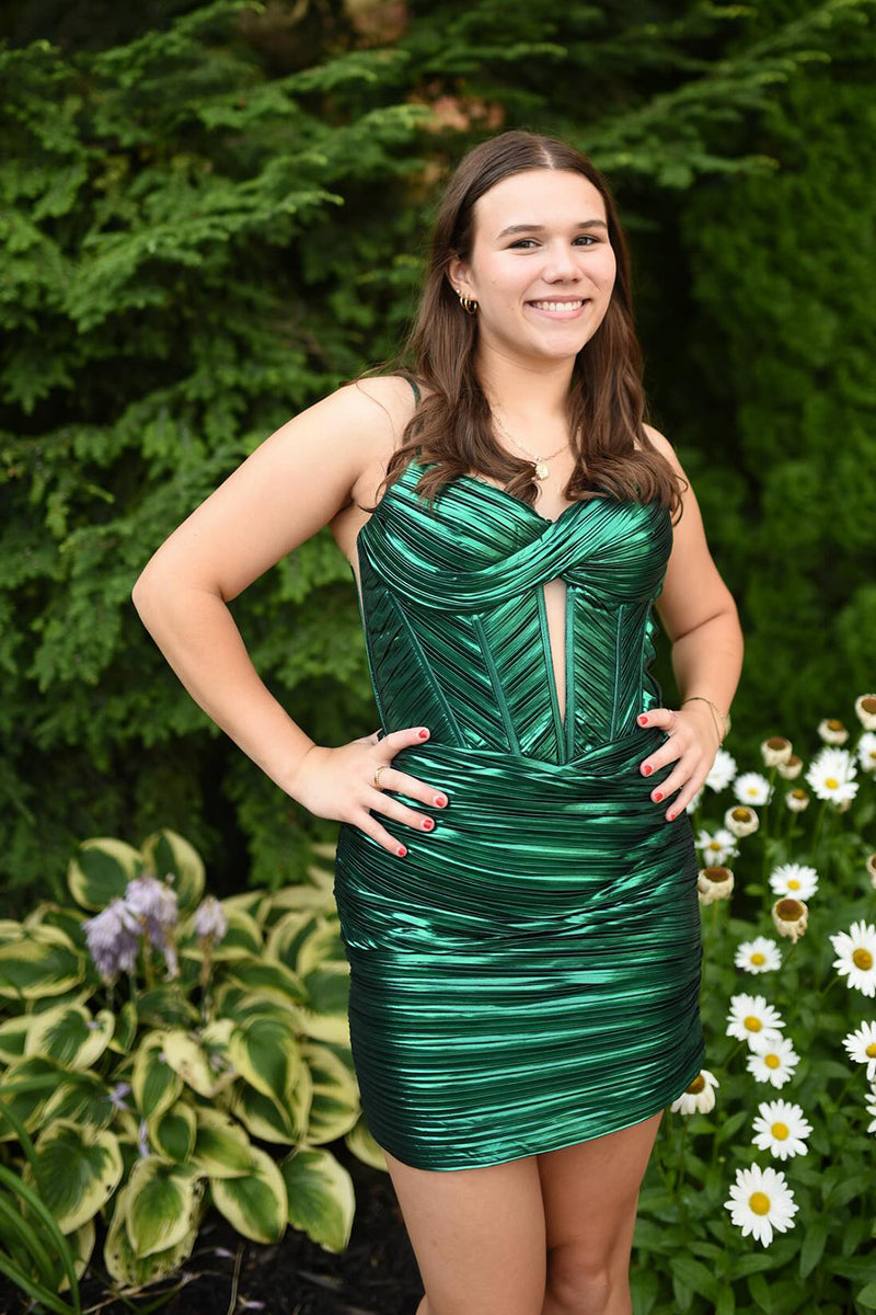 Load image into Gallery viewer, Emerald Green Spaghetti Straps Tight Corset Homecoming Dress