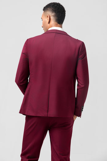 Burgundy Peak Lapel One Button Jacquard 3 Piece Prom Suits