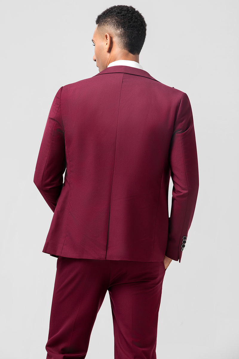 Load image into Gallery viewer, Burgundy Peak Lapel One Button Jacquard 3 Piece Prom Suits