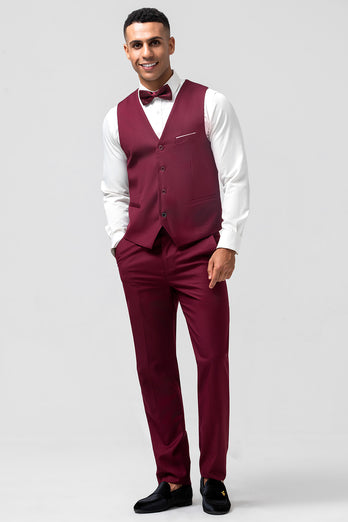 Burgundy Peak Lapel One Button Jacquard 3 Piece Prom Suits