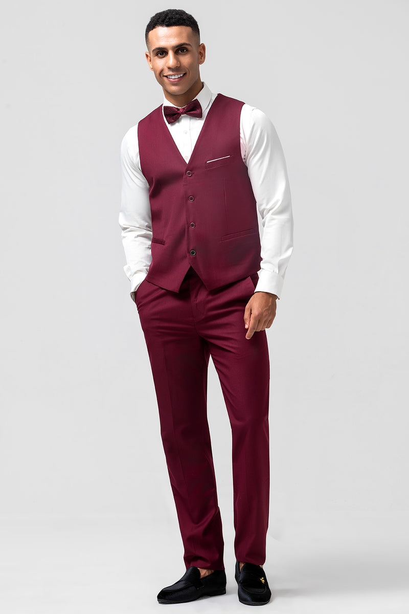 Load image into Gallery viewer, Burgundy Peak Lapel One Button Jacquard 3 Piece Prom Suits