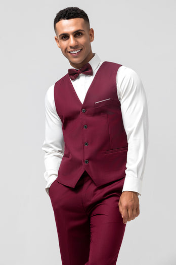 Burgundy Peak Lapel One Button Jacquard 3 Piece Prom Suits