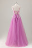 Load image into Gallery viewer, Spaghetti Straps Purple A-Line Sequined Long Prom Dress with Appliques