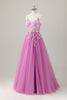 Load image into Gallery viewer, Spaghetti Straps Purple A-Line Sequined Long Prom Dress with Appliques