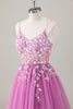 Load image into Gallery viewer, Spaghetti Straps Purple A-Line Sequined Long Prom Dress with Appliques