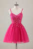 Load image into Gallery viewer, Fuchsia Spaghetti Straps A-Line Sequined Homecoming Dress with Appliques