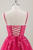 Load image into Gallery viewer, Fuchsia Spaghetti Straps A-Line Sequined Homecoming Dress with Appliques