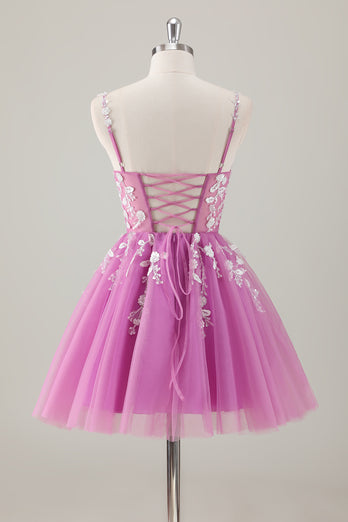 Sparkly Purple Spaghetti Straps A-Line Homecoming Dress with Appliques