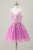 Load image into Gallery viewer, Sparkly Purple Spaghetti Straps A-Line Homecoming Dress with Appliques