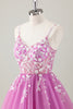 Load image into Gallery viewer, Sparkly Purple Spaghetti Straps A-Line Homecoming Dress with Appliques