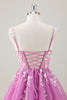 Load image into Gallery viewer, Sparkly Purple Spaghetti Straps A-Line Homecoming Dress with Appliques