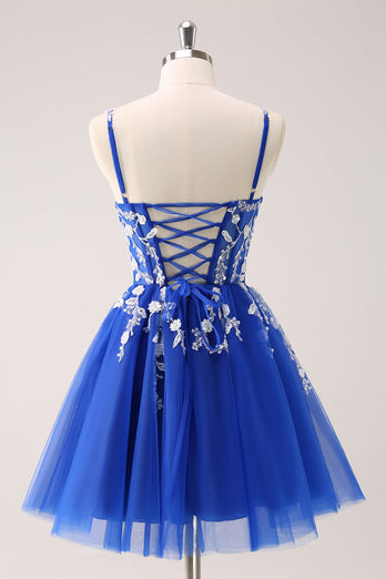 Royal Blue A-Line Spaghetti Straps Homecoming Dress with Appliques