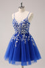 Load image into Gallery viewer, Royal Blue A-Line Spaghetti Straps Homecoming Dress with Appliques