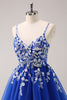 Load image into Gallery viewer, Royal Blue A-Line Spaghetti Straps Homecoming Dress with Appliques