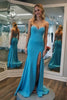 Load image into Gallery viewer, Sparkly A-Line Blue Strapless Corset Unique Prom Dress with Sequins