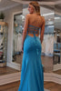 Load image into Gallery viewer, Sparkly A-Line Blue Strapless Corset Unique Prom Dress with Sequins