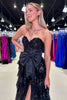 Load image into Gallery viewer, Black Strapless Appliques Ruffled A-Line Prom Dress with Bow