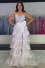 Load image into Gallery viewer, Black Strapless Appliques Ruffled A-Line Prom Dress with Bow