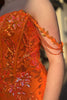 Load image into Gallery viewer, Orange Off the Shoulder Corset Mermaid Long Prom Dress with Appliques