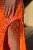 Load image into Gallery viewer, Orange Off the Shoulder Corset Mermaid Long Prom Dress with Appliques