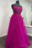 Load image into Gallery viewer, Sparkly Fuchsia Spaghetti Straps Corset A-Line Long Prom Dress with Sequins