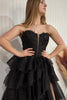 Load image into Gallery viewer, Black Sparkly Strapless Corset A-Line Long Prom Dress with Slit