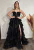 Load image into Gallery viewer, Black Sparkly Strapless Corset A-Line Long Prom Dress with Slit