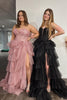 Load image into Gallery viewer, Black Sparkly Strapless Corset A-Line Long Prom Dress with Slit