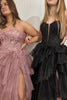 Load image into Gallery viewer, Black Sparkly Strapless Corset A-Line Long Prom Dress with Slit