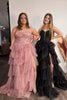 Load image into Gallery viewer, Black Sparkly Strapless Corset A-Line Long Prom Dress with Slit