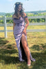 Load image into Gallery viewer, Purple Off the Shoulder Mermaid Corset Long Prom Dress with Slit