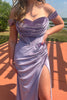 Load image into Gallery viewer, Purple Off the Shoulder Mermaid Corset Long Prom Dress with Slit