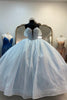 Load image into Gallery viewer, Light Blue Off the Shoulder Corset Long Prom Dress with Sequins