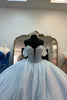 Load image into Gallery viewer, Light Blue Off the Shoulder Corset Long Prom Dress with Sequins