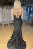 Load image into Gallery viewer, Black Mermaid Corset Spaghetti Straps Long Prom Dress with Sequins