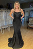 Load image into Gallery viewer, Black Mermaid Corset Spaghetti Straps Long Prom Dress with Sequins